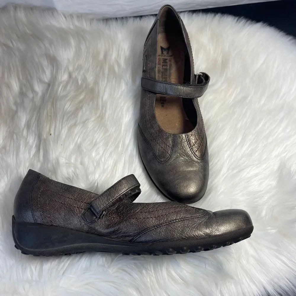 Mephisto Pewter Bronze‎ Metallic Leather Mary Jane Shoes Sz 10